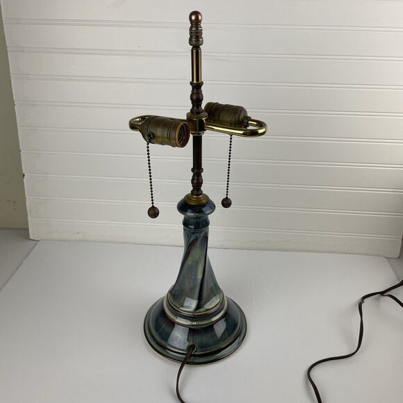 VTG Bill Campbell Pottery Table Lamp Purple Blue Drip Glaze Twist Double Socket - Picture 6 of 10